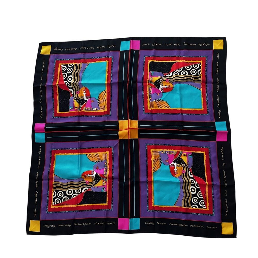 Laurel Burch Silk Scarf Signed Colorful Art Square Vintage Collectable - Picture 6 of 11